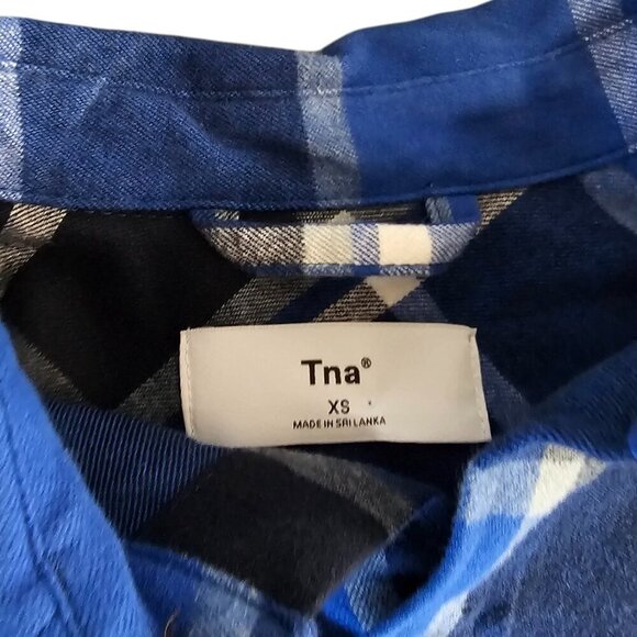 Aritzia TNA Womens Cropped Plaid Button Up Shirt, Flannel, Blue, Cotton, Size XS - Picture 4 of 8